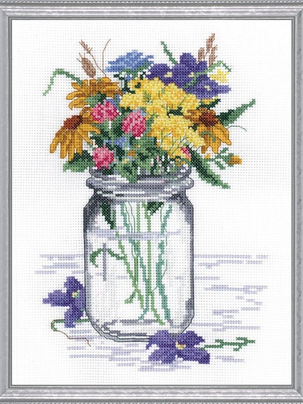 Wildflower Jar Counted Cross Stitch Kit - DIY Craft, Embroidery Supplies, Home